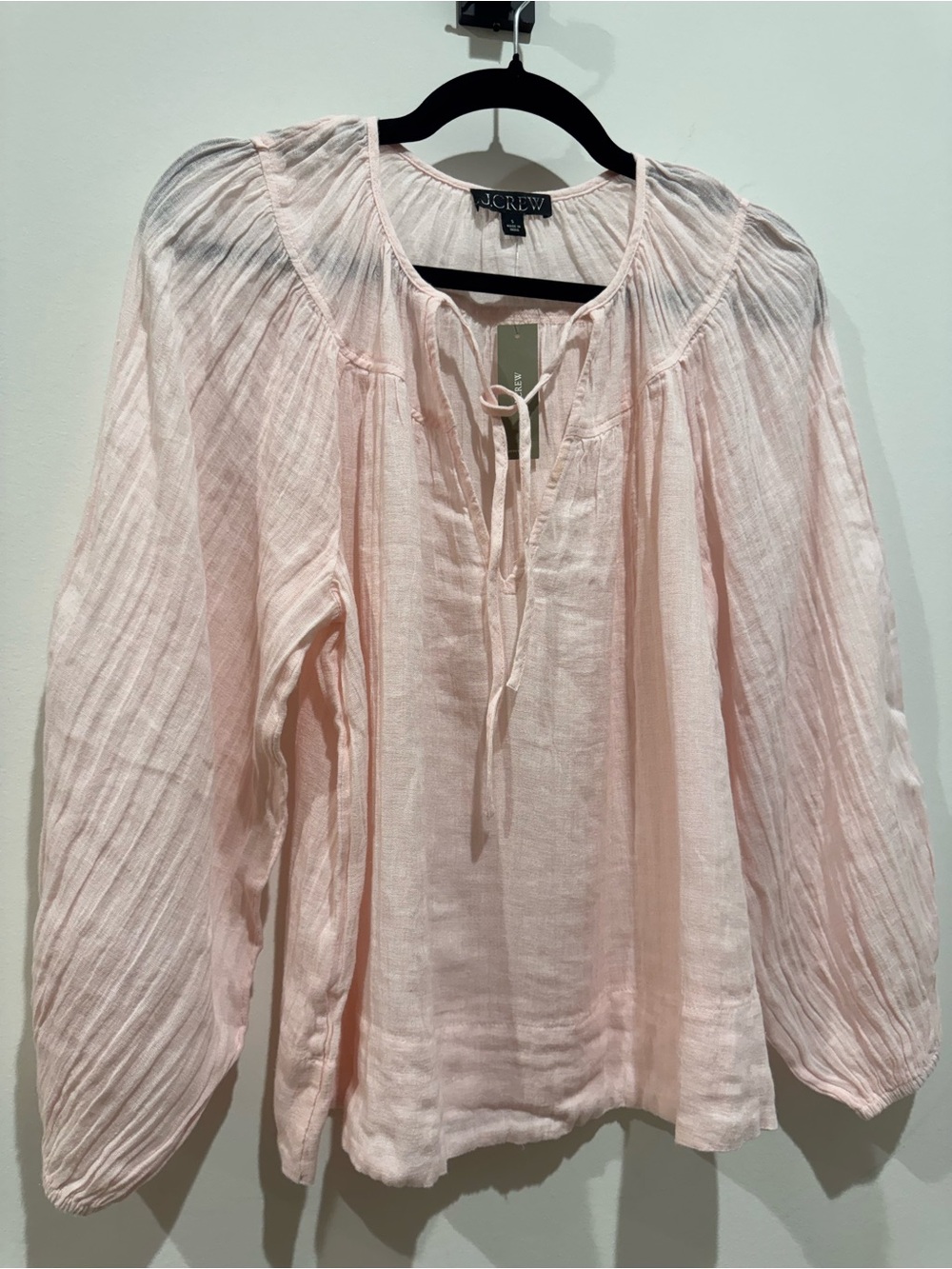 J. Crew Pink Linen / Cotton Gauze peasant Tunic Blouse SZ S oversized NWT